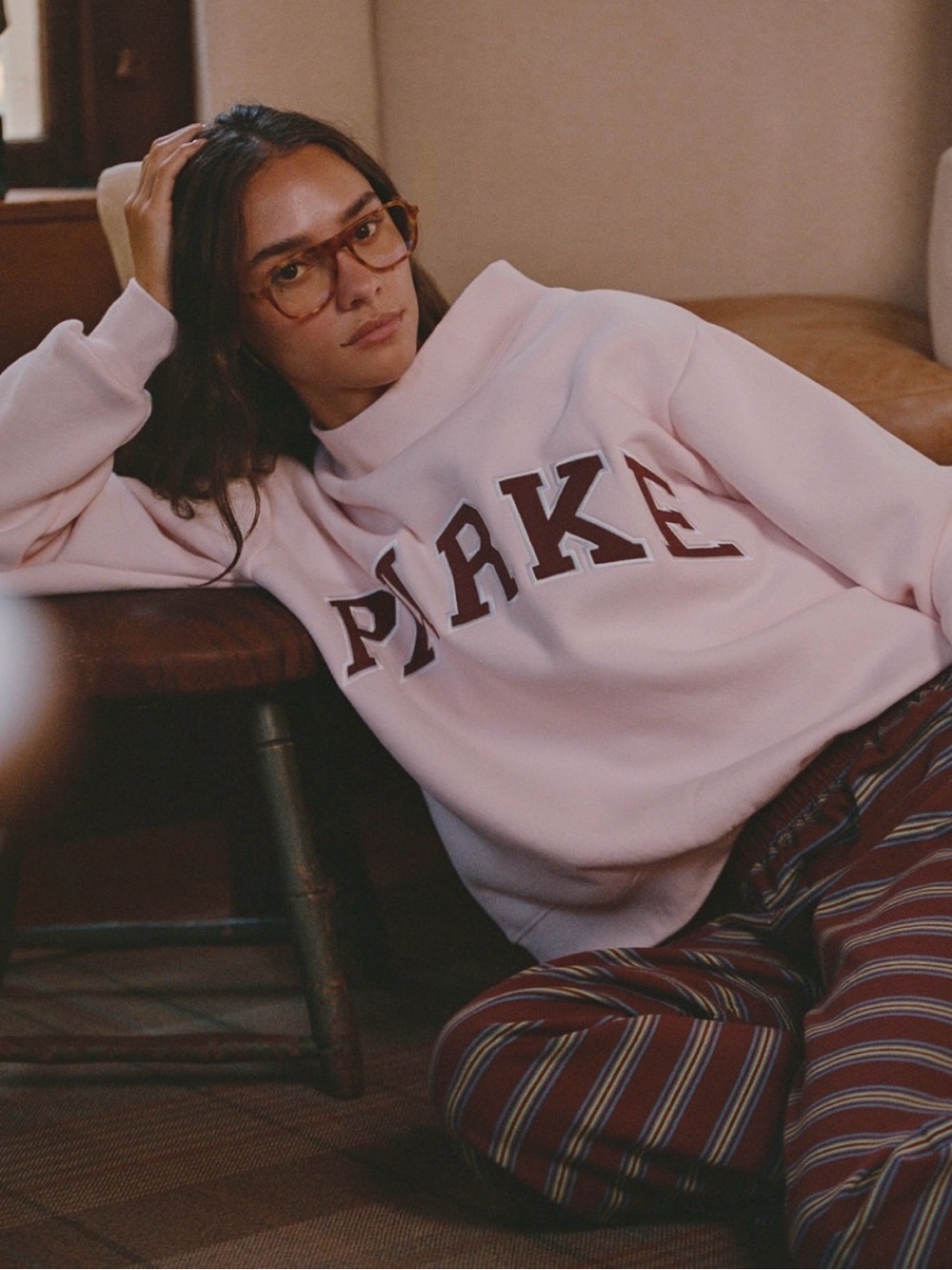 PARKE Varsity Fleece Rosewood Pink MockNeck Sweatshirt